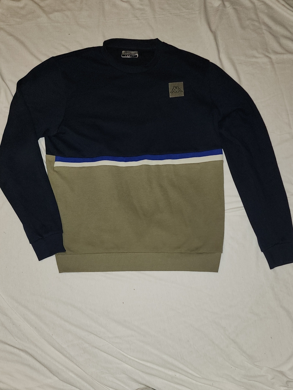 Kappa Men's Navy, Olive and Blue Stripe Crewneck Sweater